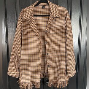 SHEIN Brown Checkered Fringe Blazer